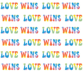 Fototapeta na wymiar Vector seamless pattern of lgbt groovy love wins lettering isolated on white background