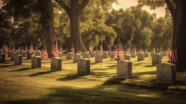 Military cemetery on Memorial Day. Generative AI