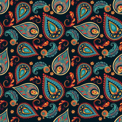 Paisley ethnic pattern design. floral pattern with paisley and indian flower motifs. damask style texture fabric for textil and decoration