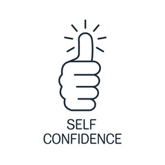 Self confidence. Willingness to correct mistakes and dismiss unconstructive statements of others. Vector linear icon isolated on white background.