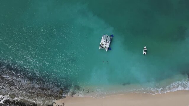 Aerial drone view of a beach in isolated Cayo Icacos Puerto Rico island