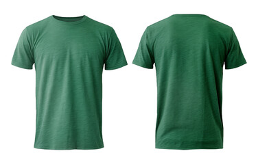 plain dark green t-shirt mockup template, with view, front and back, isolated on transparent background