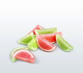 Tasty sweet colored gummies on background