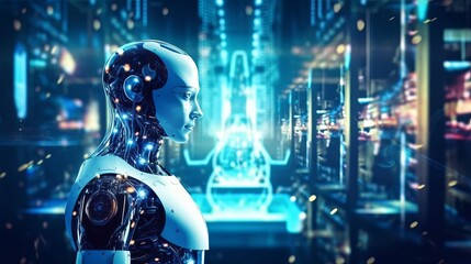 Robot Standing Among Computer Systems Concept Art