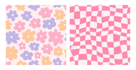 Trippy and Wavy Swirl Pattern Set Pink Colors