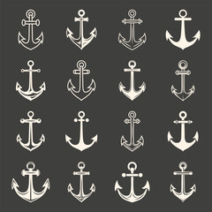 Vector Anchors. Anchor Silhouette Icon Set. Black and White Anchor with Outline. Anchor Design Template Collection. Vector Illustrtion