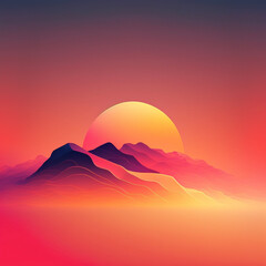 Fototapeta na wymiar Minimal Gradient Landscape Mountain Sunset Twilight Generative AI
