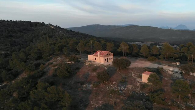 Drone over Mediterranean mountain hut