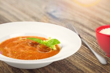 Tasty hot meat dish in bowl