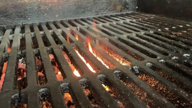 restaurant grill with flames burning