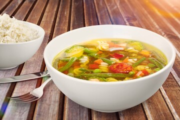 Tasty hot meat dish in bowl