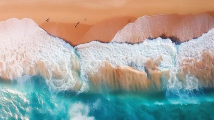 Fototapeten Beach with clean sand with artistic wave and blue clear water in summer, created using AI generative tools © Maizal