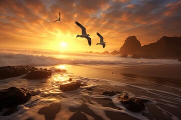 Golden Sunrise Over a Peaceful Coastal Scene | AI Generative