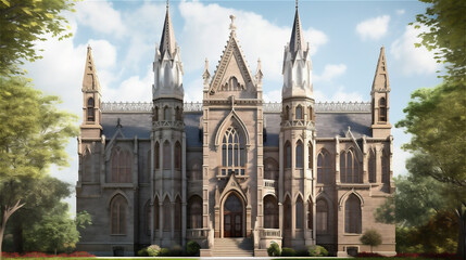 Fototapeta na wymiar Generative AI, Grandiose Gothic Revival: A Building of Ornate Decoration