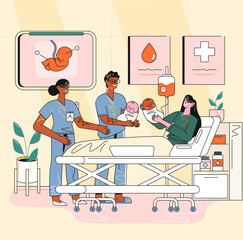 Childbirth in hospital ilustration