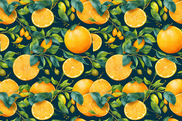 Oranges Seamless Pattern Wallpaper, Generative AI