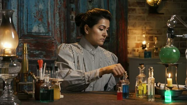 victorian scientist making notes for different chemicals