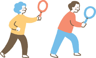 何かを調査している高齢男女_色