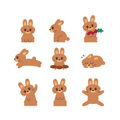 Naklejka premium brown rabbits cartoon drawing many gestures, white background.