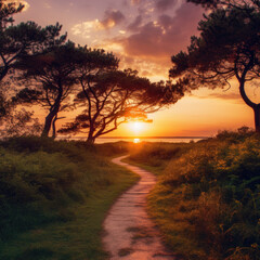 Fototapeta na wymiar path into sunset
