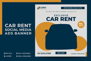 Professional Car rental instagram social media Ads post banner Template