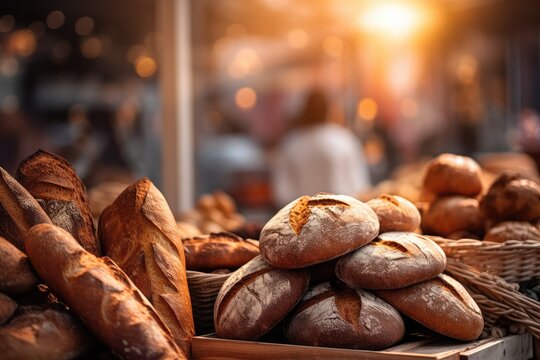 Bread and fresh baked goods in a bakery - made with generative AI tools