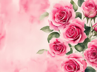 Naklejka premium Rose flower watercolor with copy space for background. Generative ai