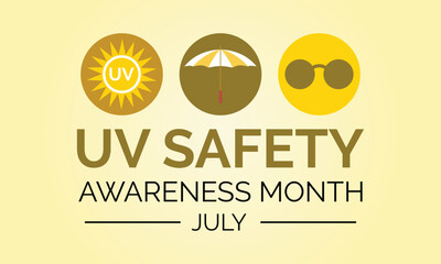 UV safety month is observed every year in July . it is responsible for summer tans and sunburns. Vector illustration
