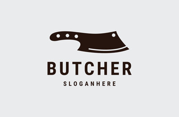 Butcher Logo Template Vector Butcher Knife for food and drink .