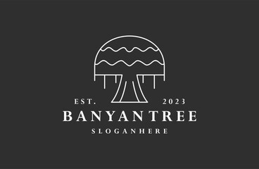 banyan tree logo vector icon illustration hipster vintage retro .