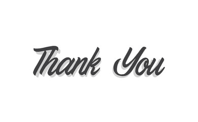 Thank you lettering text with drop shadow. Hand drawn style thanking message. Cursive calligraphic vector.