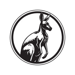 kangaroo, vintage logo line art concept black and white color, hand drawn illustration
