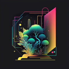 Plants Neon Colorful Biology Natural Night Light Generative AI