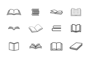 Book icon. Book outline strokes symbol set collection, white background