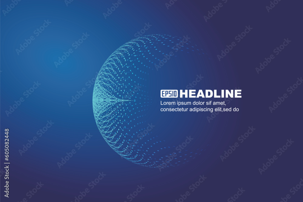 Poster luminous particles converge to form sphere internet science and technology background
