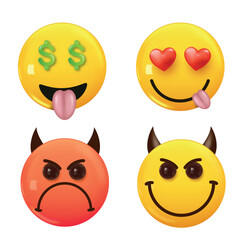 Set of 3d icon yellow color smile emoji. Set Icon Smile Emoji. Vector