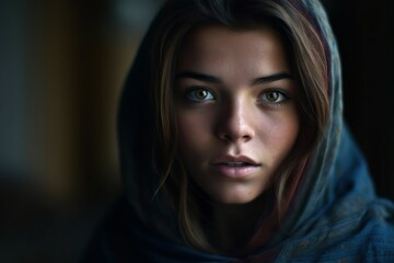 Portrait of a young pretty Arab woman in a veil. AI generated, human enhanced