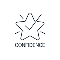 Fototapeta premium Star in the rays and a check mark. Confidence. Vector linear icon isolated on white background.