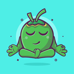 calm coconut character mascot with yoga meditation pose isolated cartoon in flat style design