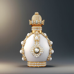 Detailed Bejeweled Royalty White And Gold Perfume Illustration