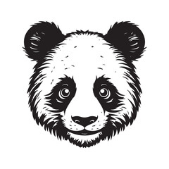 panda, vintage logo line art concept black and white color, hand drawn illustration