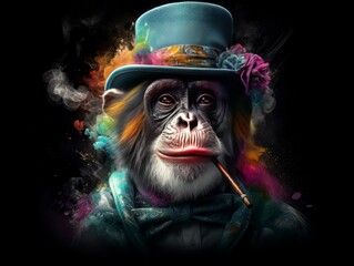 AI generative art of a monkey wearing a hat and a top hat with cigars