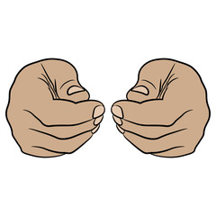 Front view of two human hands with folded in fist fingers. Cartoon style. Isolated vector illustration.