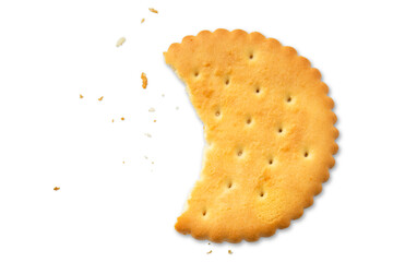 Top view of a bitten cracker on a transparent background.