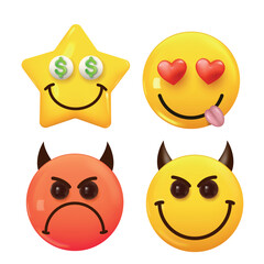 Set of 3d icon yellow color smile emoji. Set Icon Smile Emoji. Vector