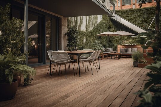 Outdoor Area With Composite Decking. Ample Space For Banner. Generative AI