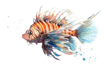 Obraz na płótnie Canvas a Lionfish, full body, side view, as a Horizontal background, in an Aquatic-themed, of photorealistic illustration in JPG. Generative ai