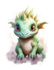 Adorable Baby Dragon, Pastel Colors, Nursery, Children's Wall Art, Whimsical, Cute. Generative AI