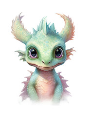 Obraz premium Adorable Baby Dragon, Pastel Colors, Nursery, Children's Wall Art, Whimsical, Cute. Generative AI