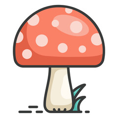 Blossom mushroom icon with spot and grass for food or toxic ingredients